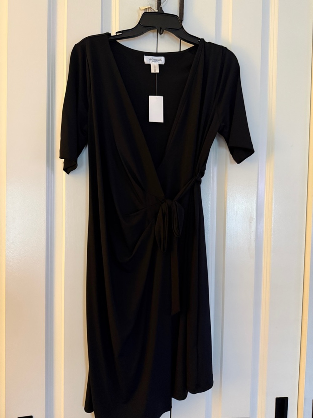 White House Black Market Black Faux-Wrap Midi Dress with Tie